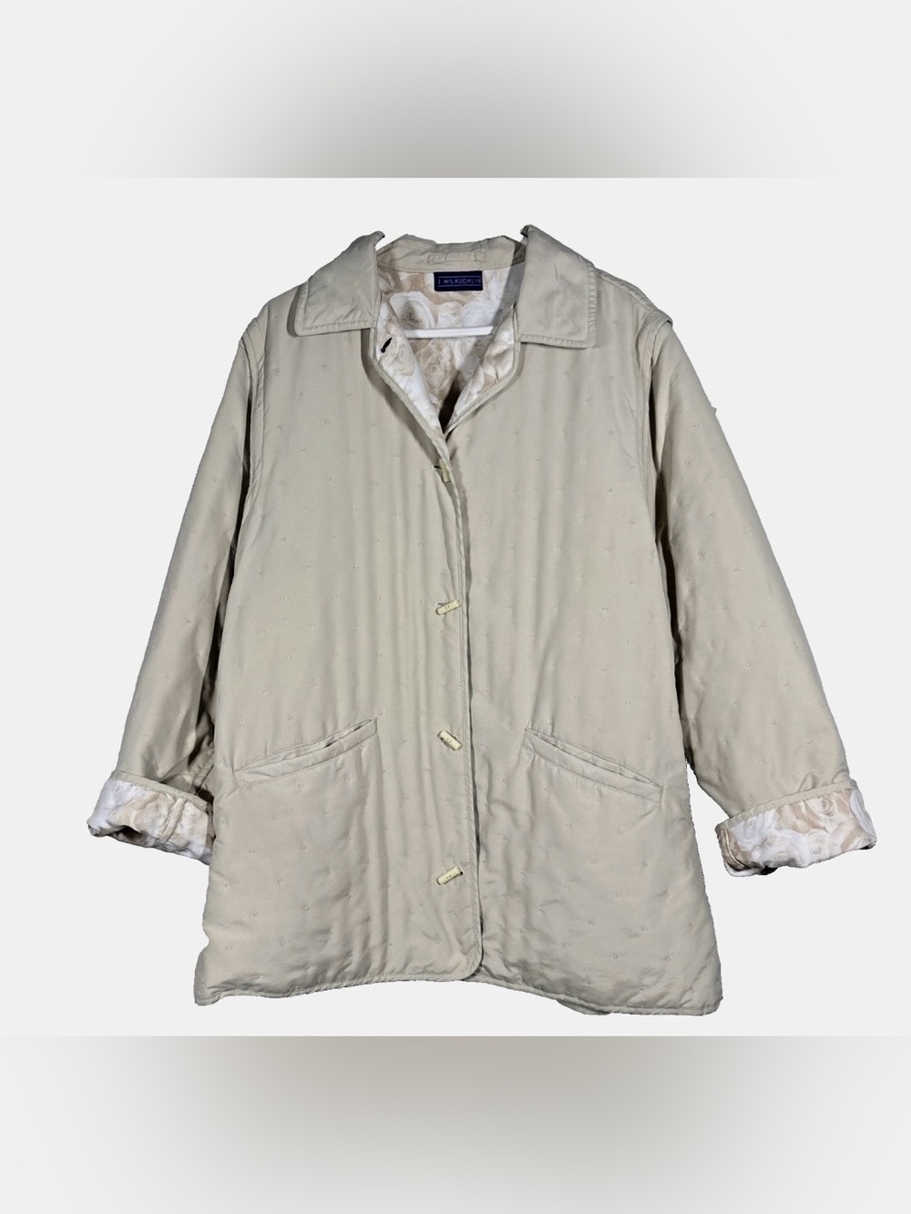 vTG J McLaughlin 44 Quilted Chore Jacket coat L cream quilted Italy toggle vest